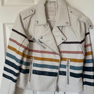White Vegan Leather Striped Jacket Medium